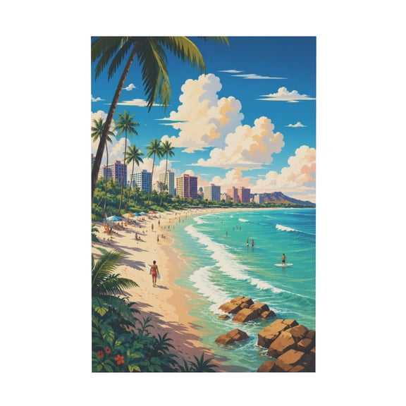 Honolulu Hawaii Vintage Travel Poster Beach Canvas Wall Art For Bedroom 12*18in