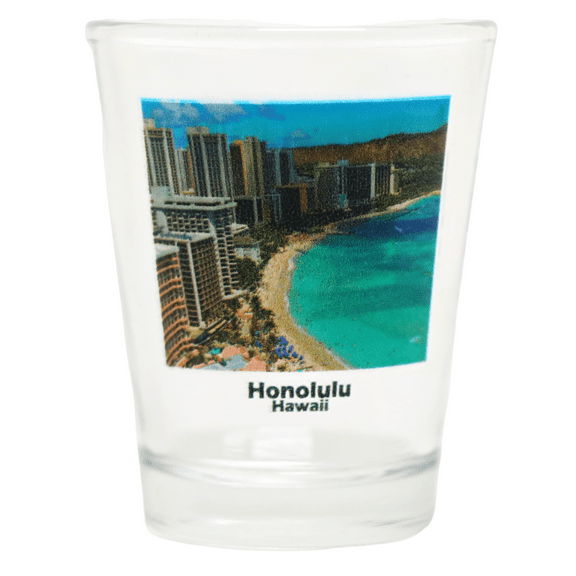 Honolulu Hawaii Waikiki Beach Panorama Color Photo Shot Glass