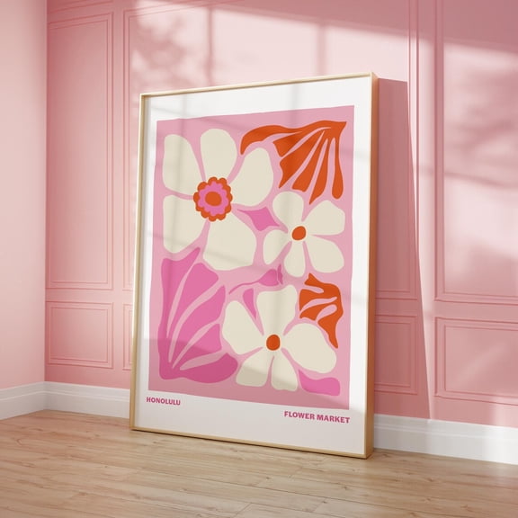 Honolulu Hibiscus Flower Poster Danish Pastel Floral Decor