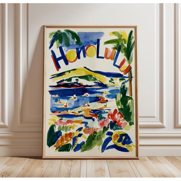 Honolulu Travel Beach Landscape Print Coastal Wall Art, Unframed Paper Print
