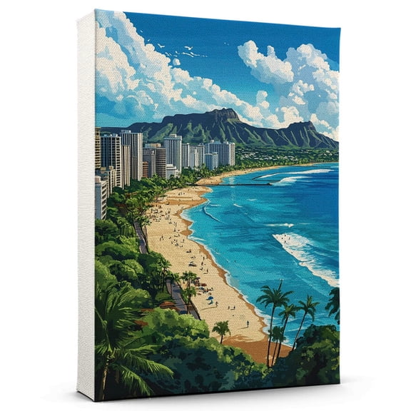 Honolulu Vintage Travel Canvass, Hawaii Canvas Wall Art, Honolulu Canvas Wall Art, Hawaii Wall Art Picture Print Decor - 105AZ606