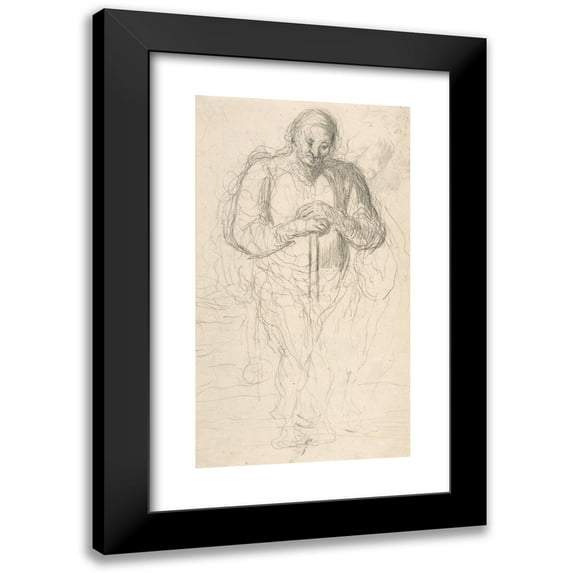 Honoré Daumier 10x14 Black Modern Framed Museum Art Print Titled - Standing Figure of a Man with a Staff (1825-79)