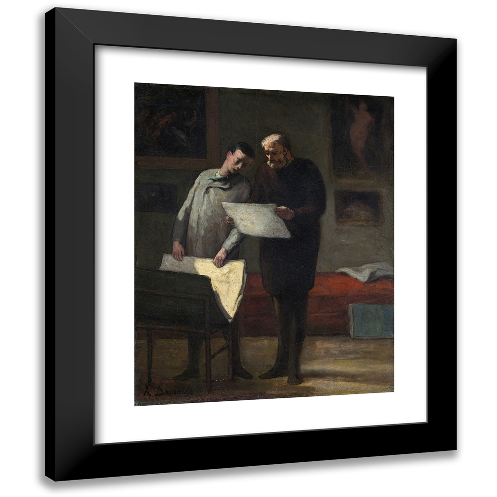 Honoré Daumier 12x14 Black Modern Framed Museum Art Print Titled - Advice to a Young Artist (1865-1868)