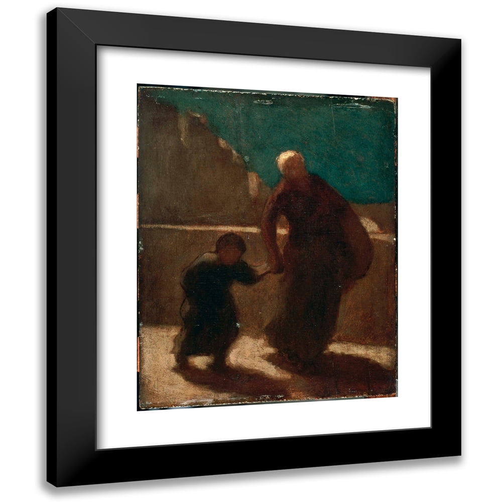 Honoré Daumier 12x14 Black Modern Framed Museum Art Print Titled - On a Bridge at Night