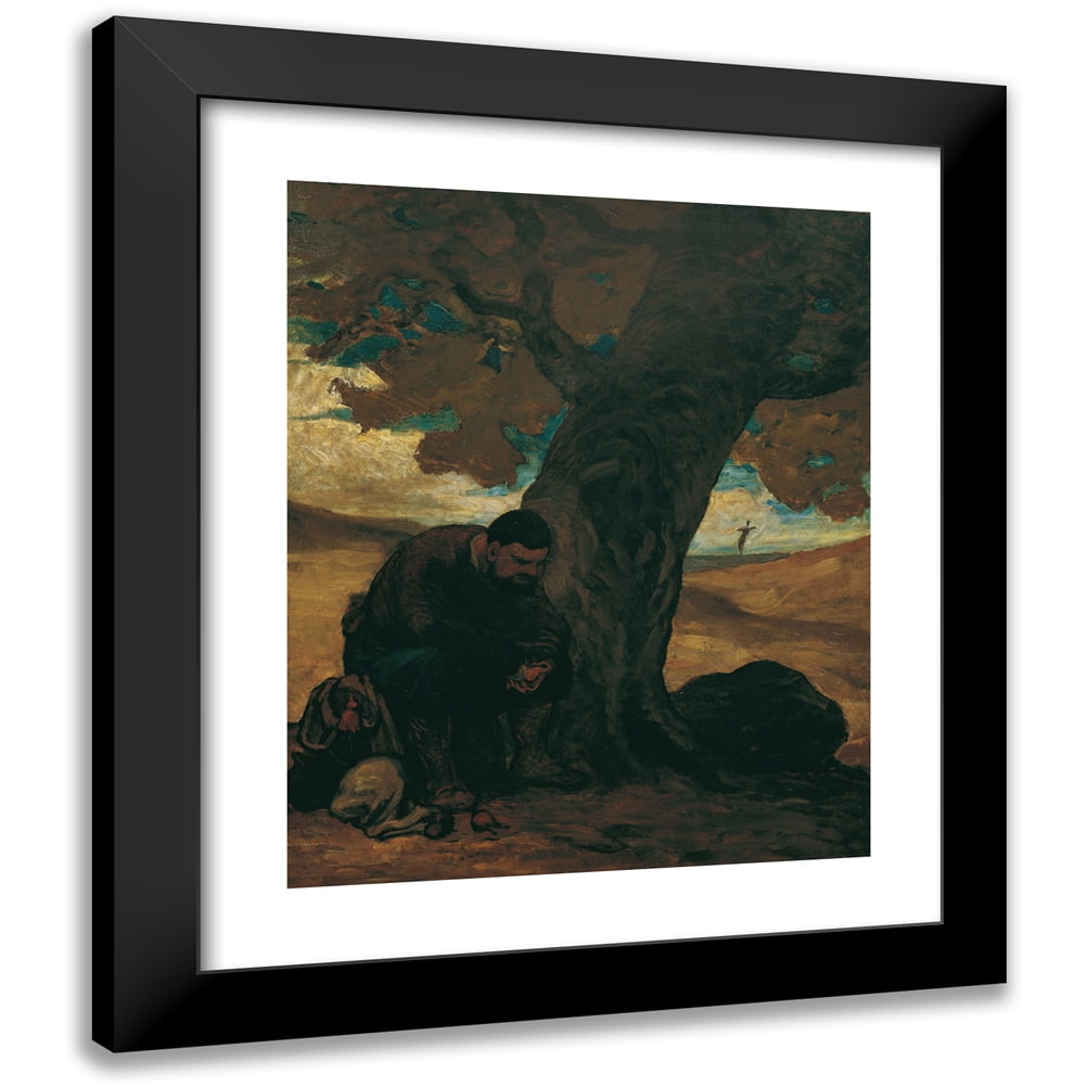 Honoré Daumier 12x14 Black Modern Framed Museum Art Print Titled - Sancho Pansa, Resting Under a Tree (1860-1870)