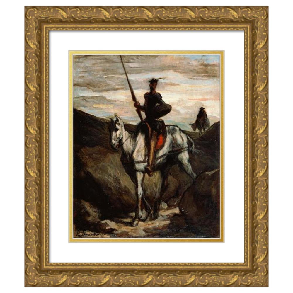 Honoré Daumier 12x14 Gold Ornate Wood Frame and Double Matted Museum Art Print Titled - Don Quixote in the Mountains