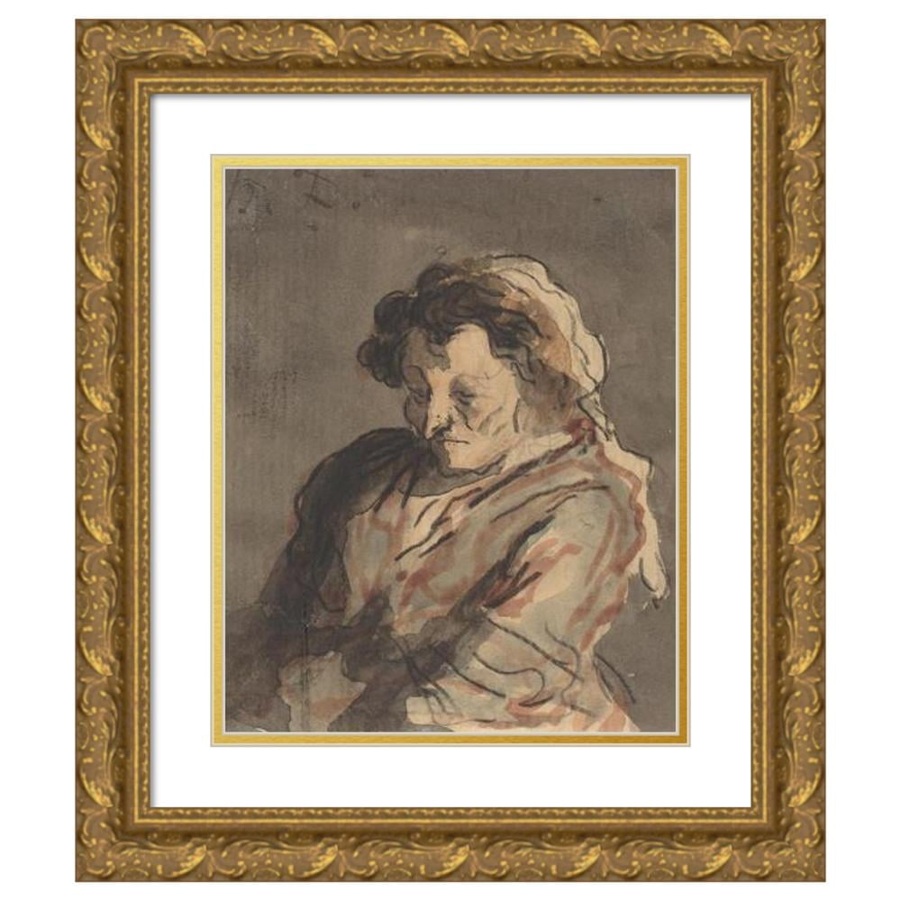 Honoré Daumier 12x14 Gold Ornate Wood Frame and Double Matted Museum Art Print Titled - Old Woman Seated
