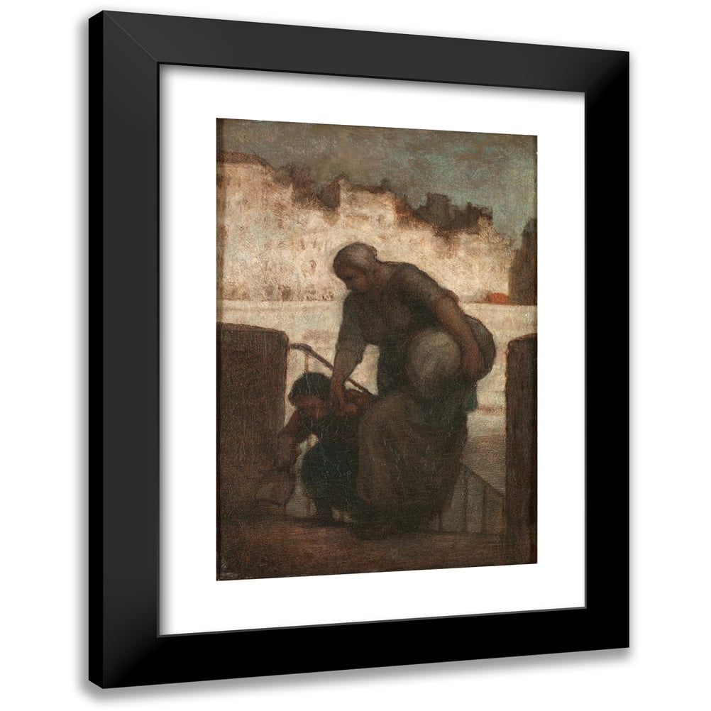 Honoré Daumier 13x18 Black Modern Framed Museum Art Print Titled - A Washer at the Anjou Quay (Laundress on the Quai D'Anjou) (circa 1860)
