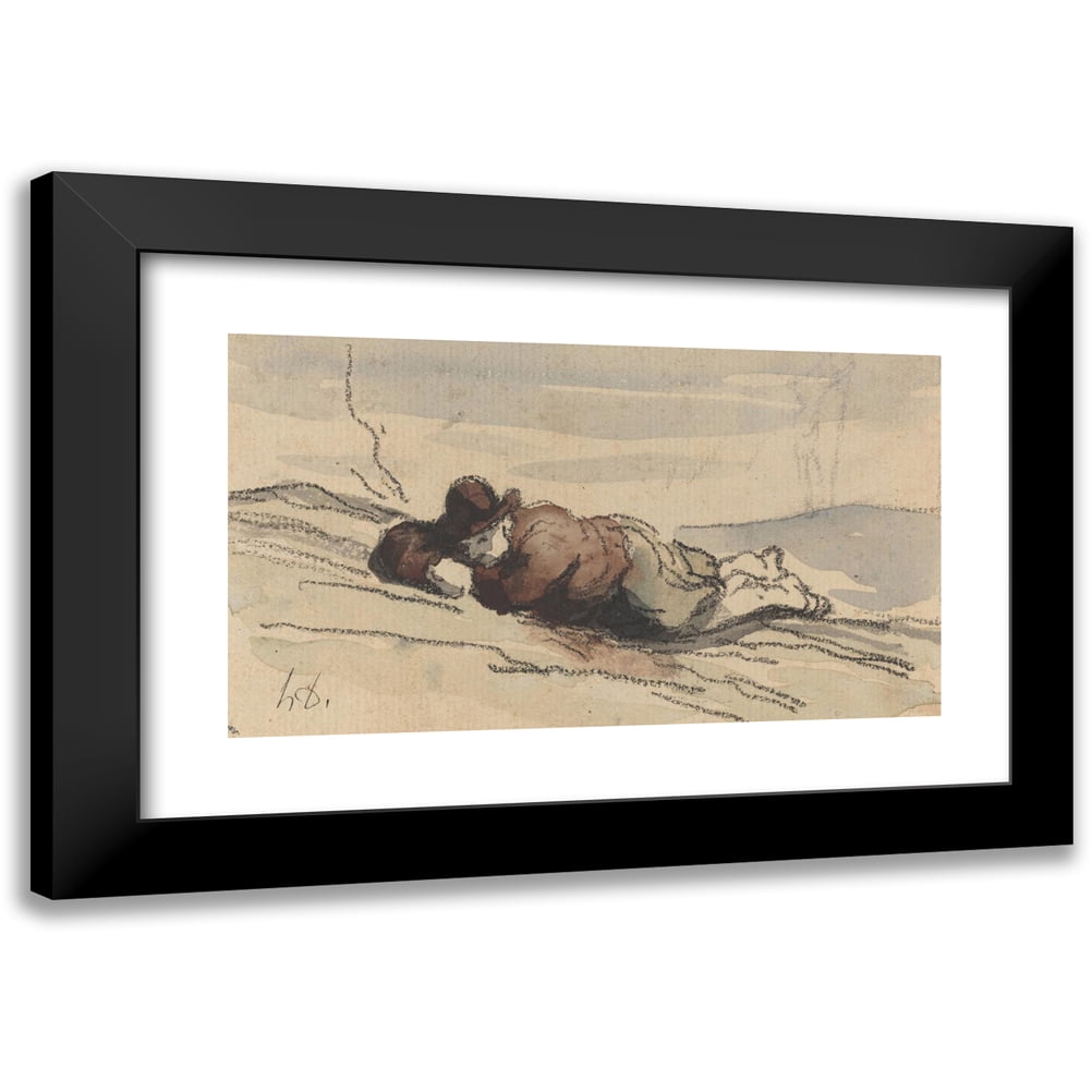 Honoré Daumier 14x10 Black Modern Framed Museum Art Print Titled - Rest in the Country (Sancho Panza)