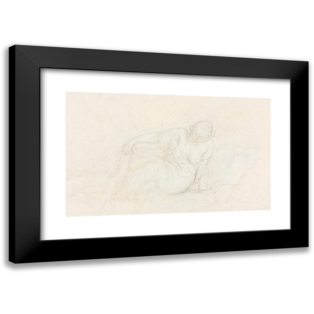 Honoré Daumier 14x11 Black Modern Framed Museum Art Print Titled - Reclining Woman Leaning on Her Arm (Verso) (1855/60)