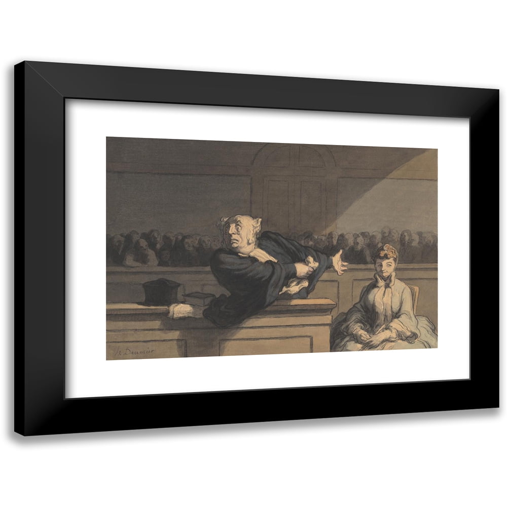 Honoré Daumier 14x11 Black Modern Framed Museum Art Print Titled - The Defender (Counsel for the Defense) (C. 1862-1865)