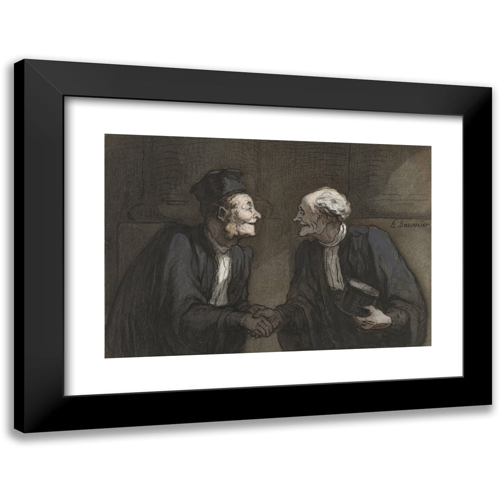 Honoré Daumier 14x11 Black Modern Framed Museum Art Print Titled - Two Lawyers; the Handshake (1818 - 1879)