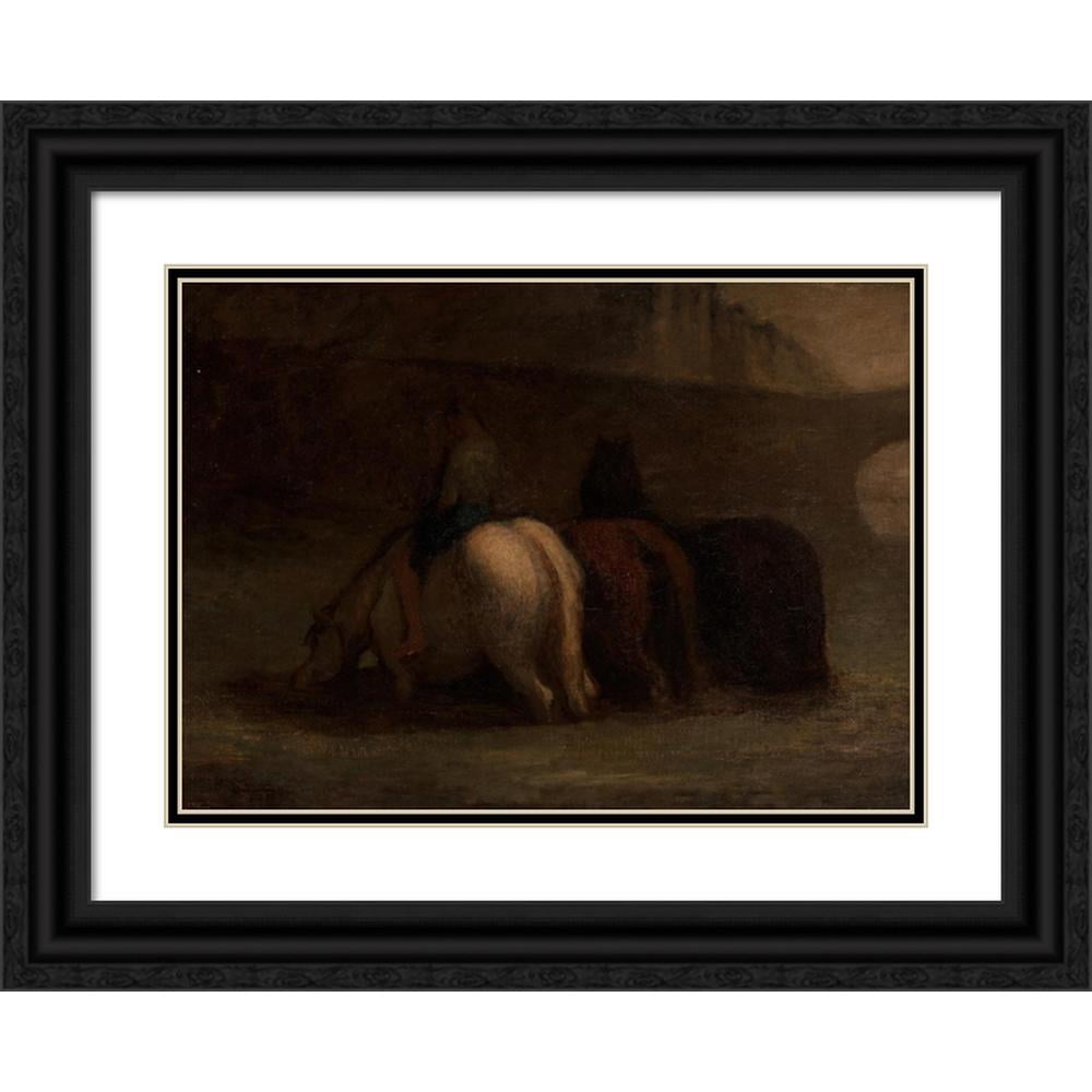 Honoré Daumier 14x11 Black Ornate Wood Framed Double Matted Museum Art Print Titled: The Drinker (circa 1847)