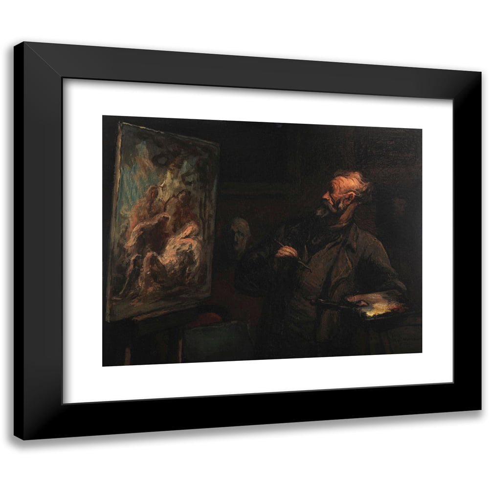 Honoré Daumier 14x12 Black Modern Framed Museum Art Print Titled - The Artist at the Tomb (ca 1867)