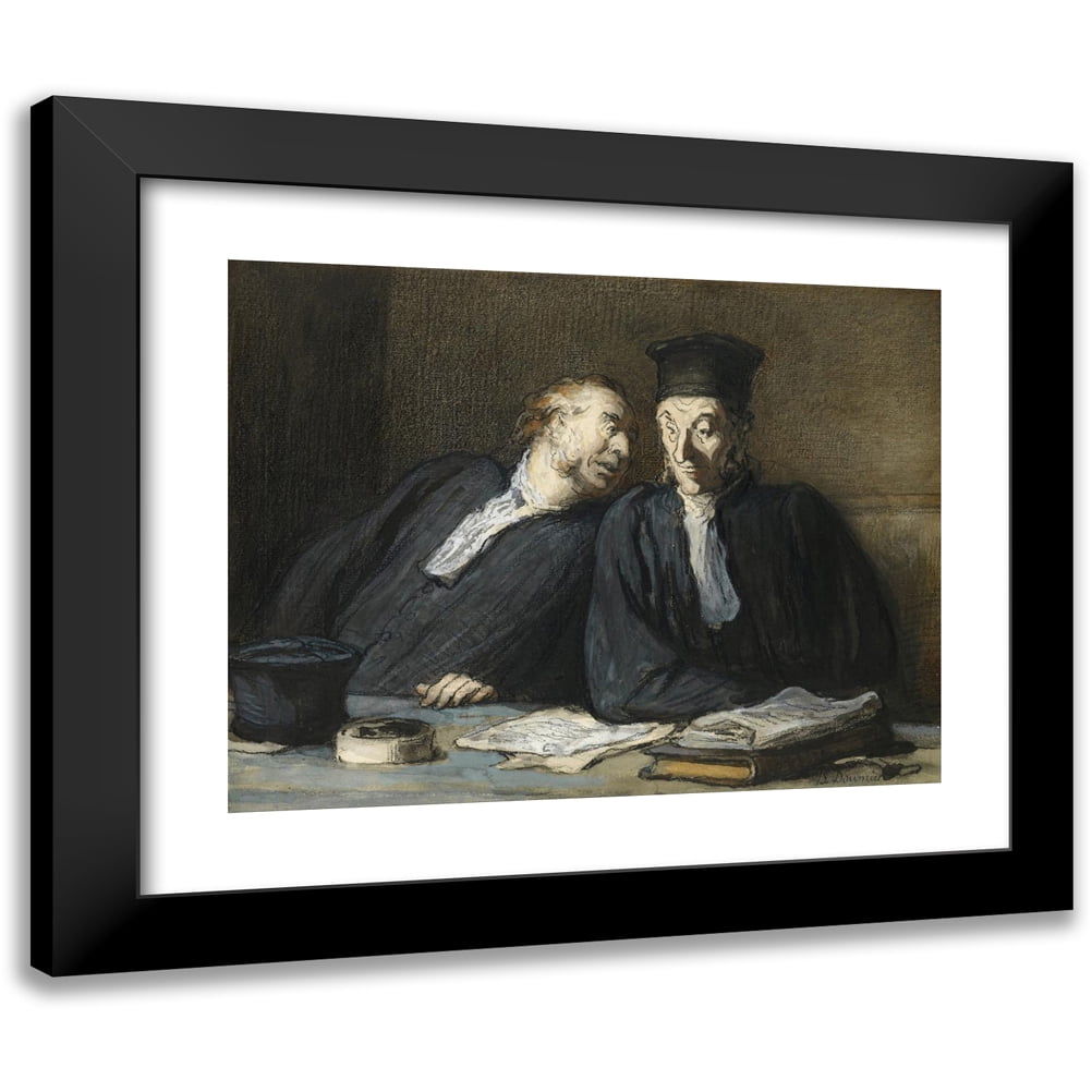 Honoré Daumier 14x12 Black Modern Framed Museum Art Print Titled - Two Lawyers Conversing (1808-1879)