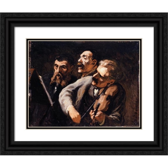 Honoré Daumier 14x12 Black Ornate Wood Framed Double Matted Museum Art Print Titled: Trio of Amateurs (1863-1867)