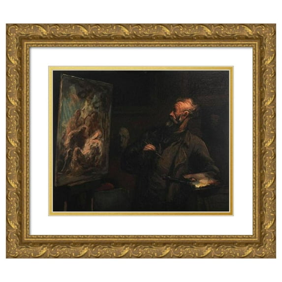 Honoré Daumier 14x12 Gold Ornate Wood Frame and Double Matted Museum Art Print Titled - The Artist at the Tomb (ca 1867)