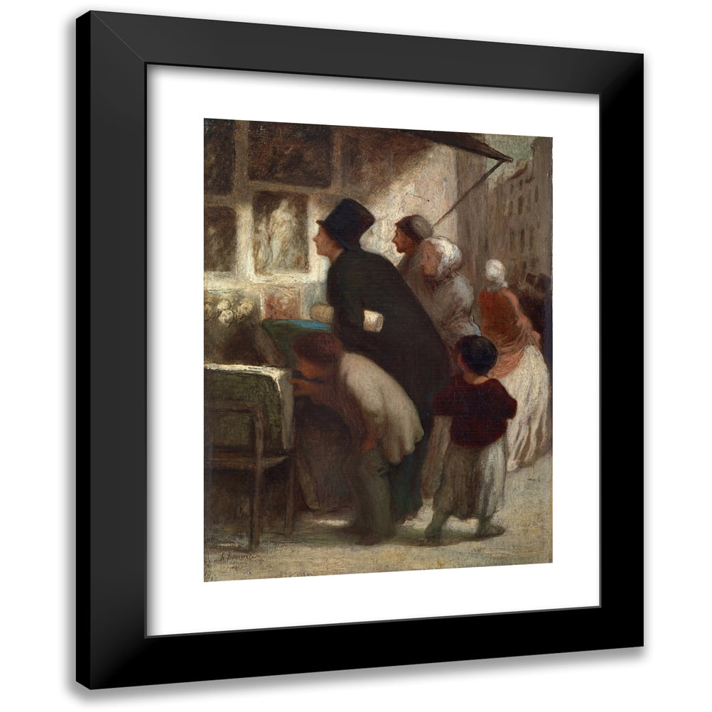 Honoré Daumier 14x18 Black Modern Framed Museum Art Print Titled - Outside the Print-Seller's Shop (C. 1860-1863)