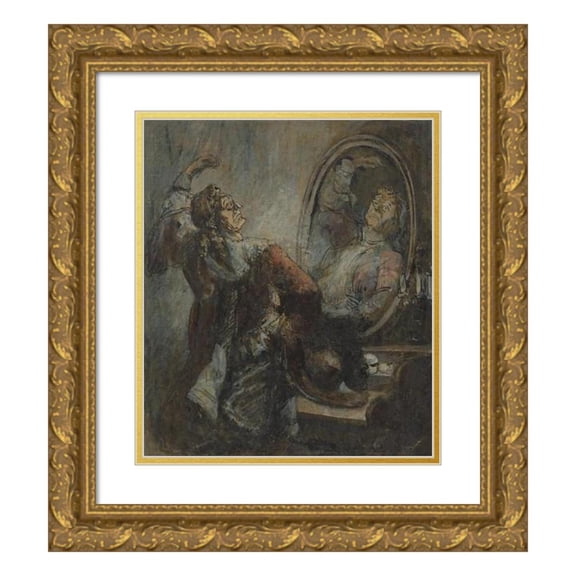 Honoré Daumier 15x17 Gold Ornate Wood Frame and Double Matted Museum Art Print Titled - Actor Posing in Front of a Mirror (1870s)