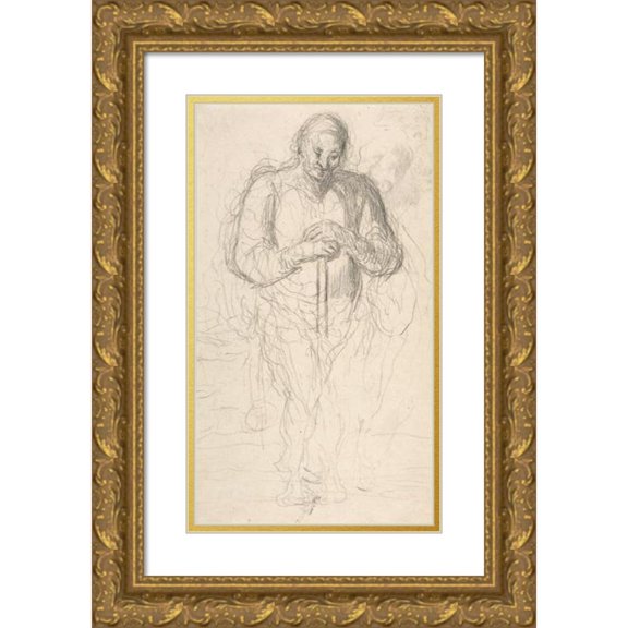 Honoré Daumier 15x24 Gold Ornate Framed and Double Matted Museum Art Print Titled - Standing Figure of a Man with a Staff (1825-79)