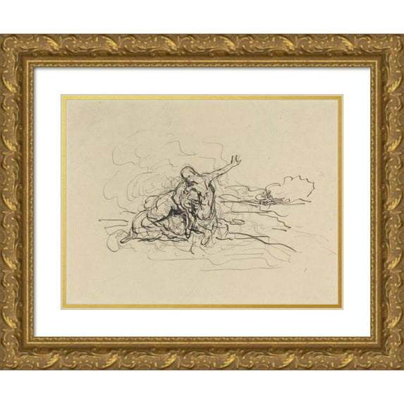 Honoré Daumier 18x14 Gold Ornate Wood Frame and Double Matted Museum Art Print Titled - Centaur Carrying off a Woman