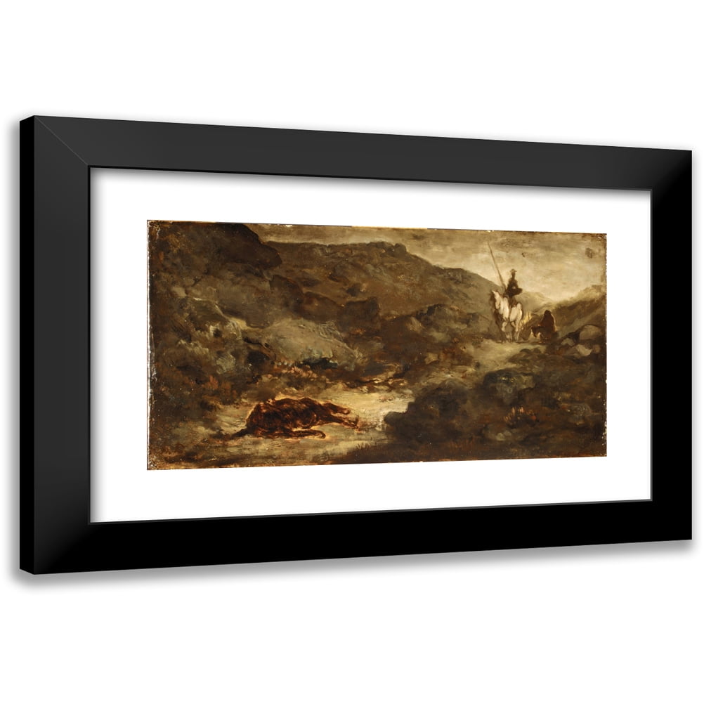 Honoré Daumier 24x15 Black Modern Framed Museum Art Print Titled - Don Quixote and the Dead Mule (After 1864)