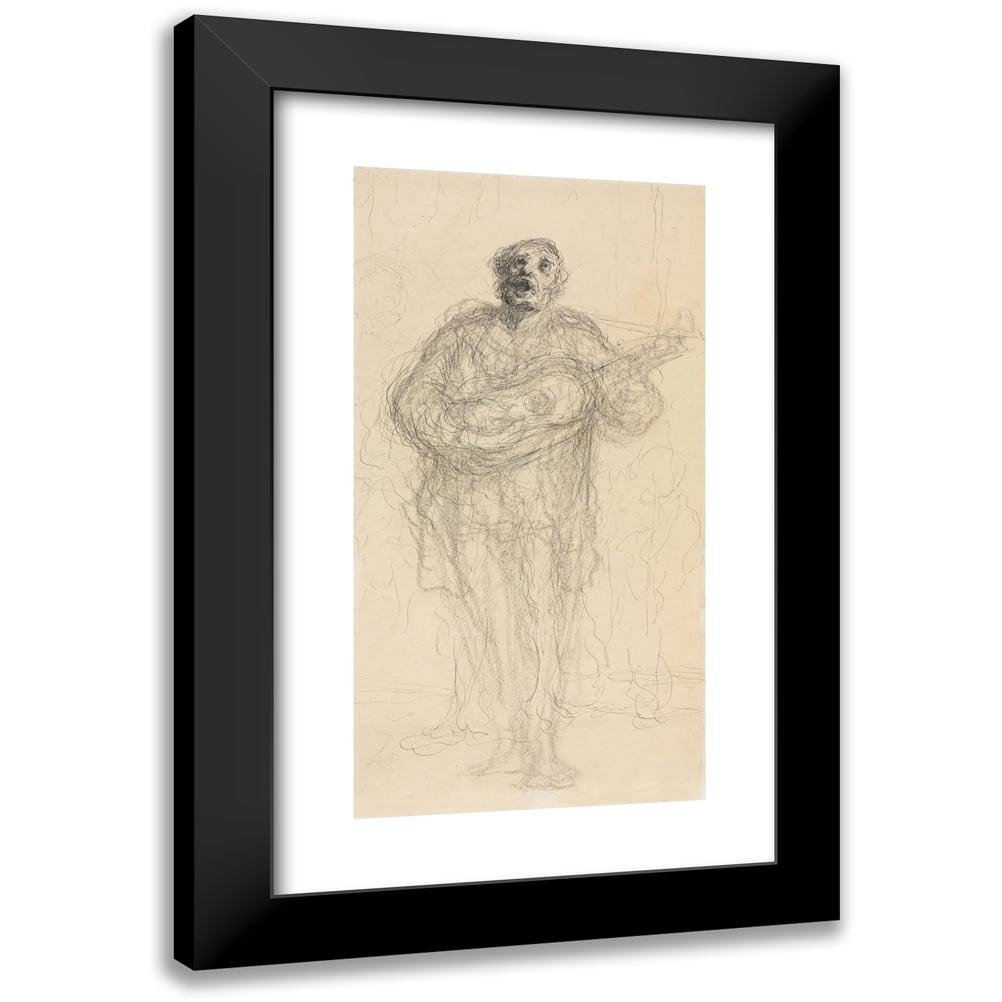 Honoré Daumier 9x14 Black Modern Framed Museum Art Print Titled - Singing Guitarist (Recto) (1855-60)