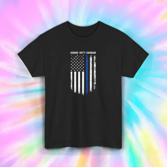 Honor Duty Courage Thin Blue Line American Police Unisex T-Shirt, up to size 5XL
