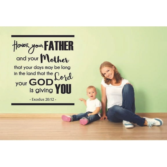Honor Your Father Exodus 20:12 Bible Verse Religious Religion Christ Saying Motivational Quote Wall Decal Wall Art Designs Stickers for Home Room House Decor Vinyl Wall Sticker Decoration (10x8 inch)