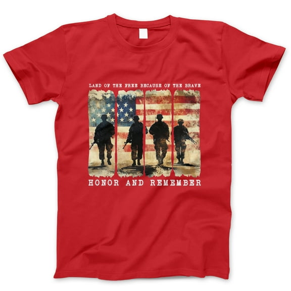 Honor and Remember T-Shirt – Land of the Free Because of the Brave Patriotic Graphic Tee, Veteran Memorial Day Fourth of July Military Shirt for Men and Women