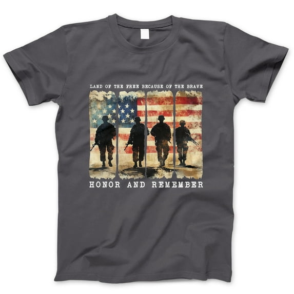 Honor and Remember T-Shirt β Land of the Free Because of the Brave Patriotic Graphic Tee, Veteran Memorial Day Fourth of July Military Shirt for Men and Women