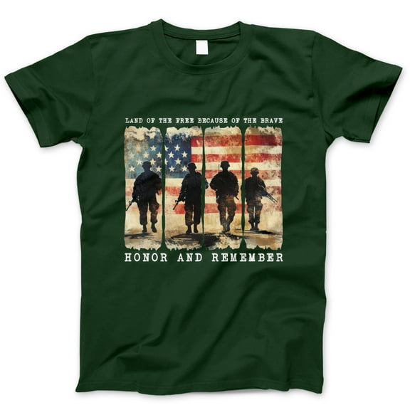 Honor and Remember T-Shirt – Land of the Free Because of the Brave Patriotic Graphic Tee, Veteran Memorial Day Fourth of July Military Shirt for Men and Women