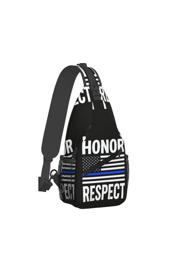 Honor Respect Police Thin Blue Line Flag Sling Crossbody Bag Cross Body Backpack Travel Hiking Daypack