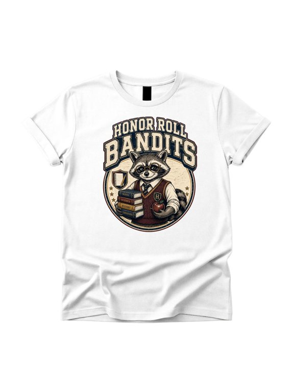 Honor Roll Bandits Raccoon Shirt Varsity Scholar Graphic Back To School All Size S-3XL