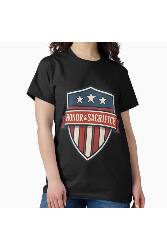 Honor & Sacrifice Funny Vintage Patriotic Shield Emblem G8704 Unisex T-Shirt, Up to Size 5XL