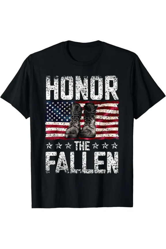 Honor The Fallen Patriotic USA Flag Combat Boots Veteran Memorial Unisex T-Shirt ,up to size 5XL