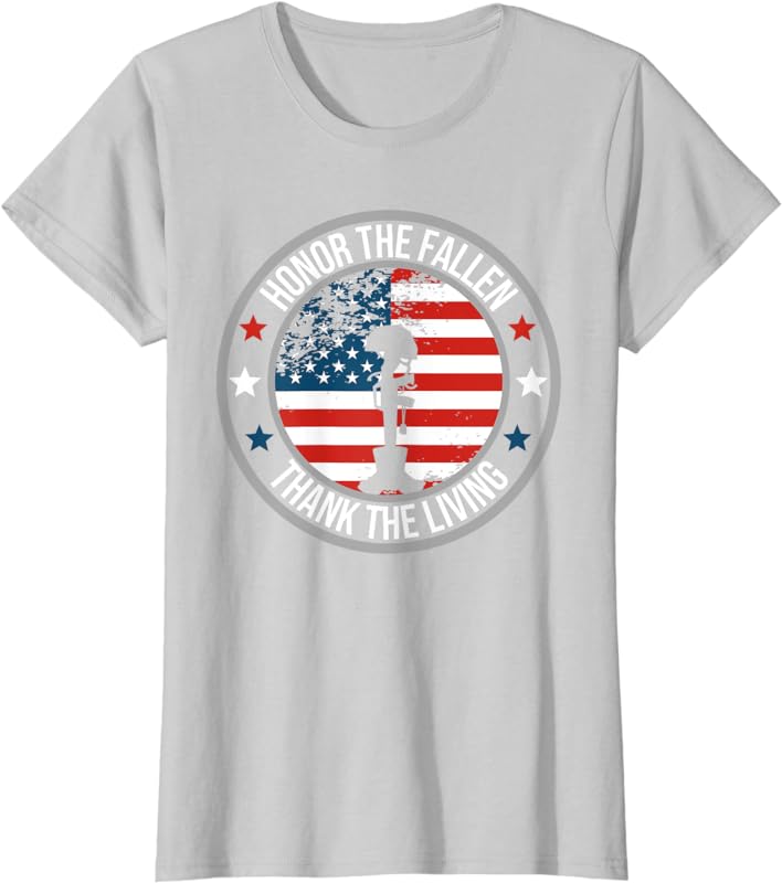 Honor The Fallen Thank The Living Memorial Day Veteran Flag TShirt