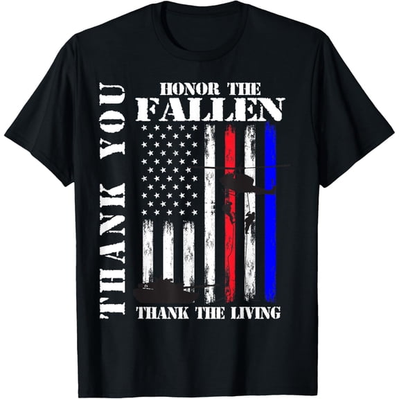 Honor The Fallen Thank The Living Memorial Veteran Thank You T-ShirtMen and women, Black T-shirt, size: Extra large