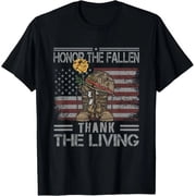 Honor The Fallen Thank The Living Patriotic Military Veteran Mens T-Shirt Retro American Flag Soldier Memorial Day Graphic Tee