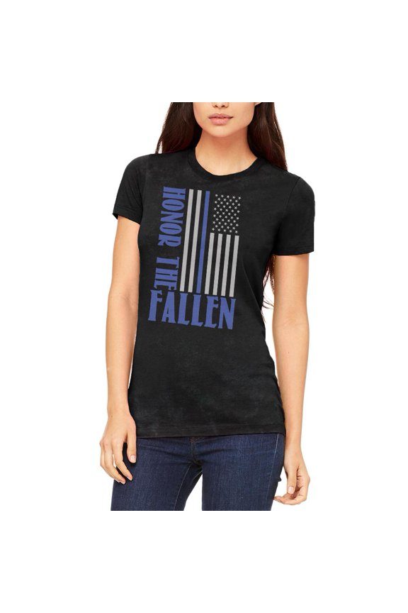 Honor The Fallen Thin Blue Line Juniors Soft T Shirt Charcoal Black Triblend MD