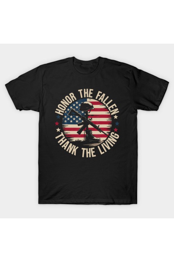 Honor The Fallen and Thank The Living A USA Flag Veteran Tribute Gift G047 Unisex T-Shirt, Up to Size 5XL