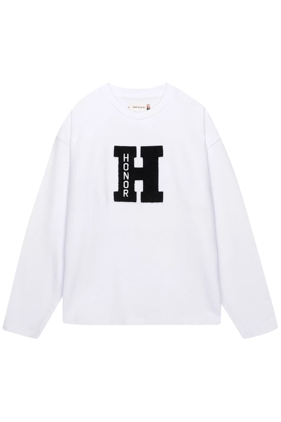 Men's Campus Chennile Logo Oversized Box Fit Crewneck Sweatshirt (Small, White)