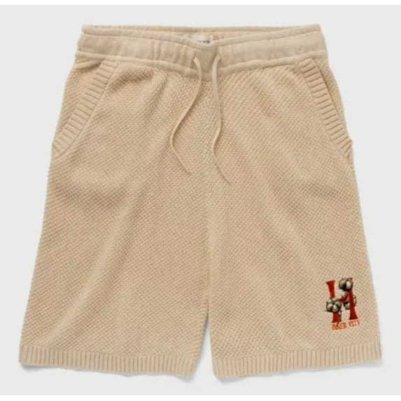 Honor The Gift Men's Embroidered H Logo Handcrafted Soft Knit Cotton Shorts (Small, Bone)