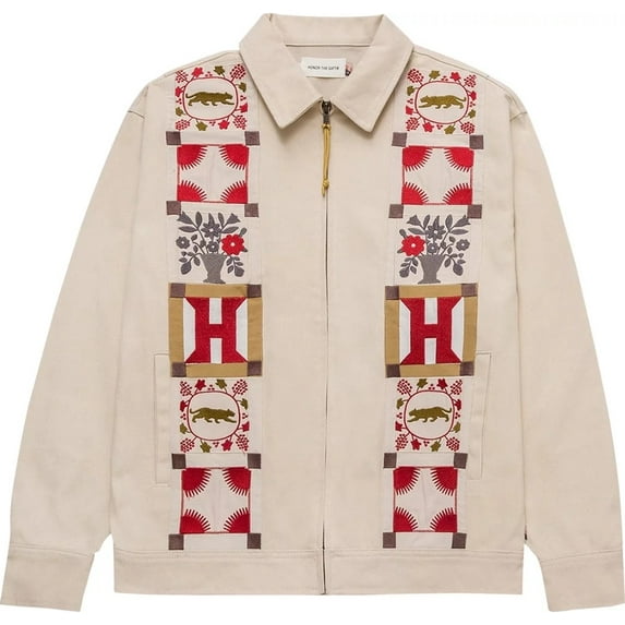 Honor The Gift Men's Hawthorne Patchwork Embroidered Canvas Box Fit Jacket (Medium, Cream)