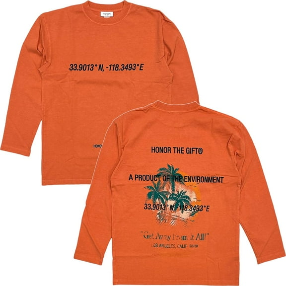 Honor The Gift Men's Heatwave Relaxed Oversized Box Fit Long Sleeve Tee T-Shirt (Medium, Orange Wash)