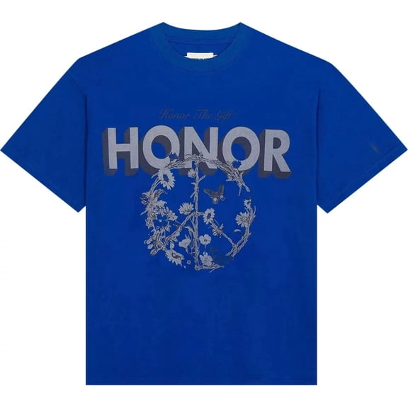 Honor The Gift Men's Honor Peace Relaxed Oversized Box Fit Tee T-Shirt in Blue (Small, Blue)