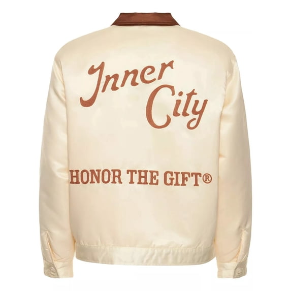 Honor The Gift Men's Inner City Neighborhood Satin Quilted Jacket (Small, Cream)