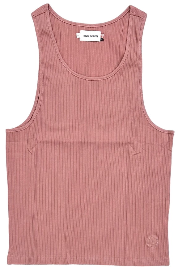 Men's LA Embroidered HTG Logo Ribbed Knit Tank Top Shirt (X-Large, Peach)