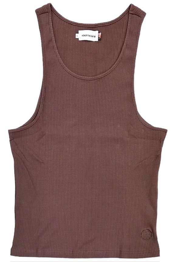Men's LA Embroidered HTG Logo Ribbed Knit Tank Top Shirt (XX-Large, Hickory (Brown Wash))