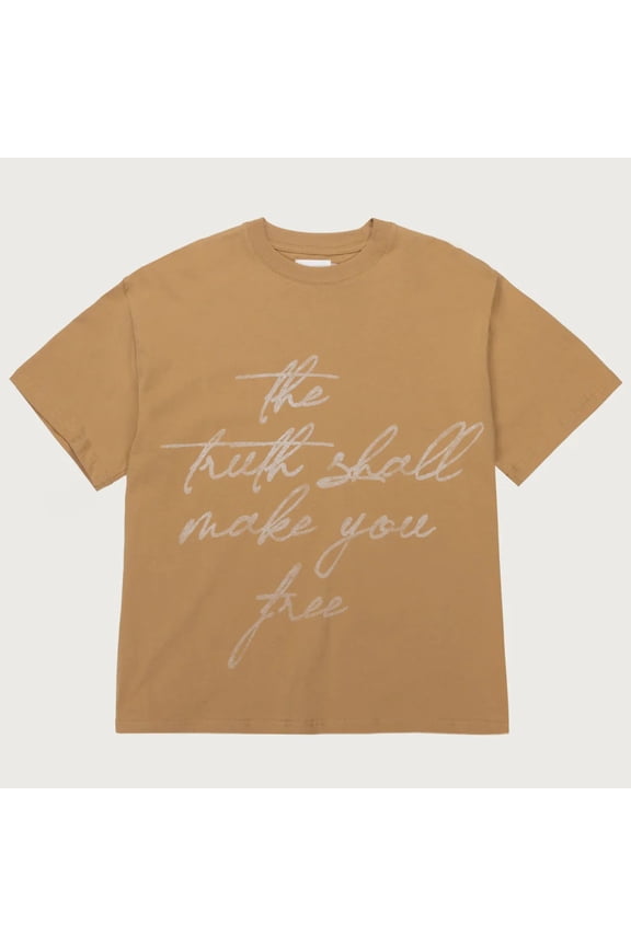 Men's Truth Short Sleeve Relaxed Oversized Box Fit Tee T-Shirt (Medium, Khaki)